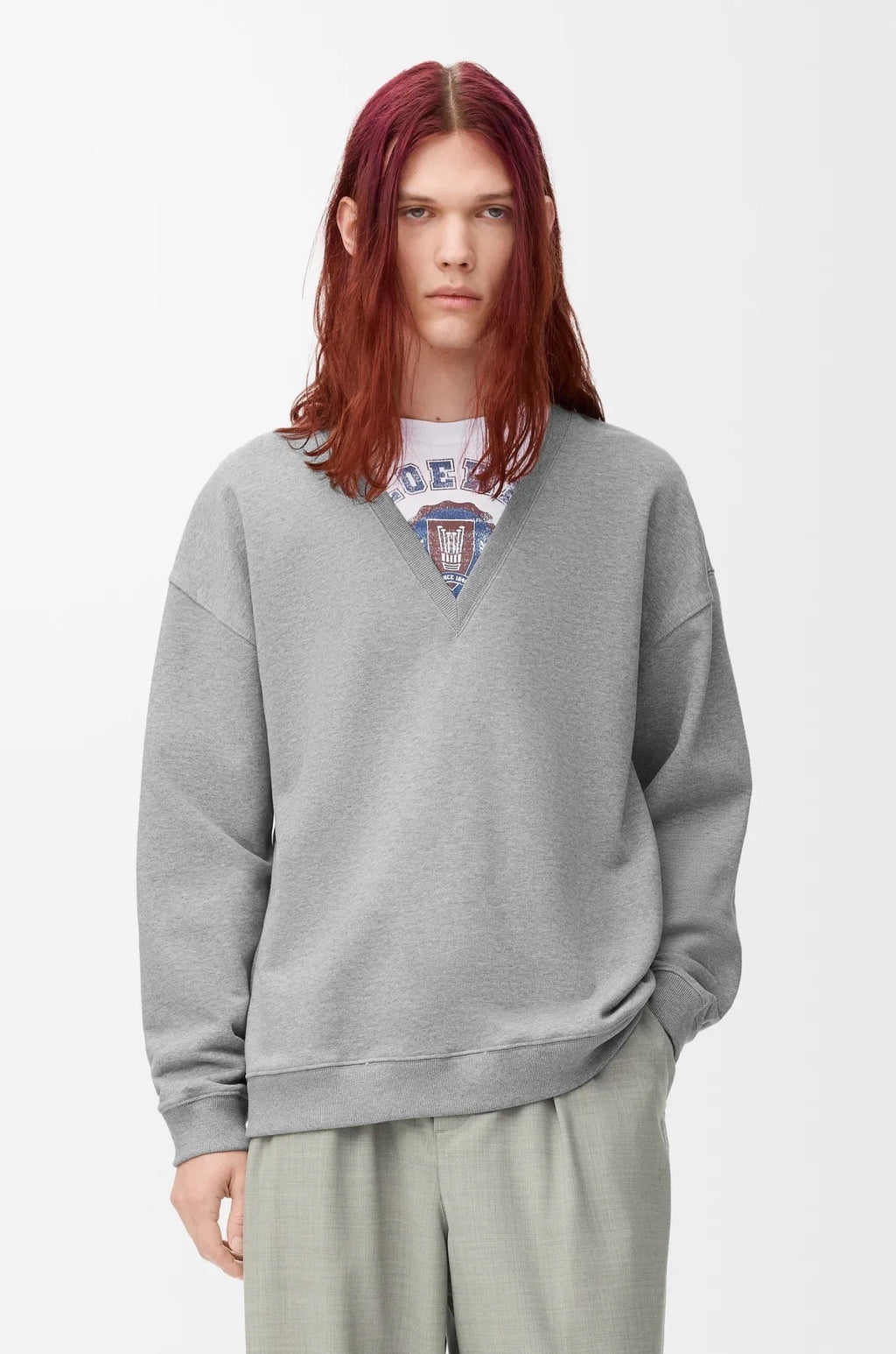 Loewe Faux Two-Piece Printed Embroidered V-Neck Sweatshirt