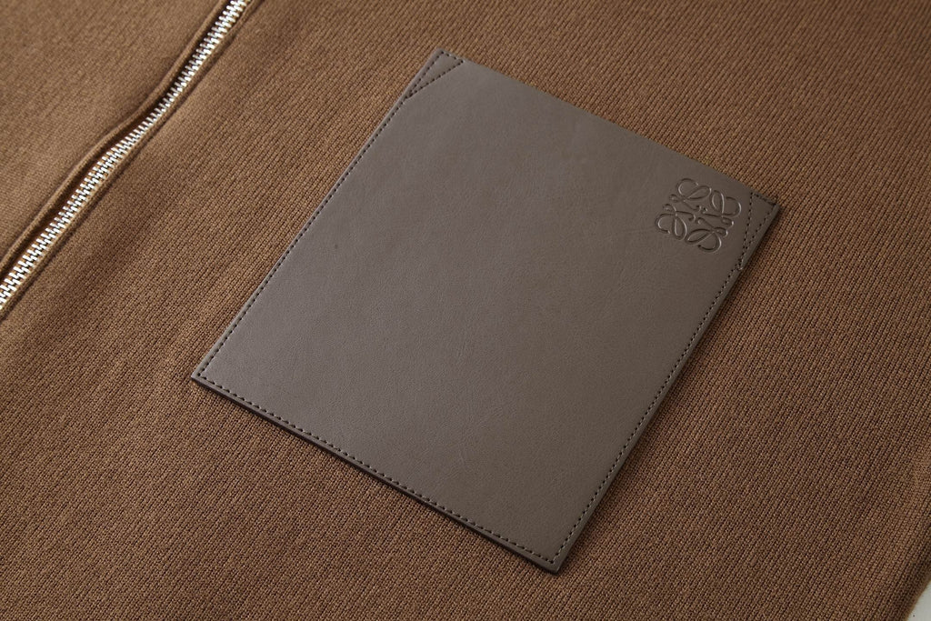 Loewe Leather Label Pocket Knitted Zip-up Hoodie