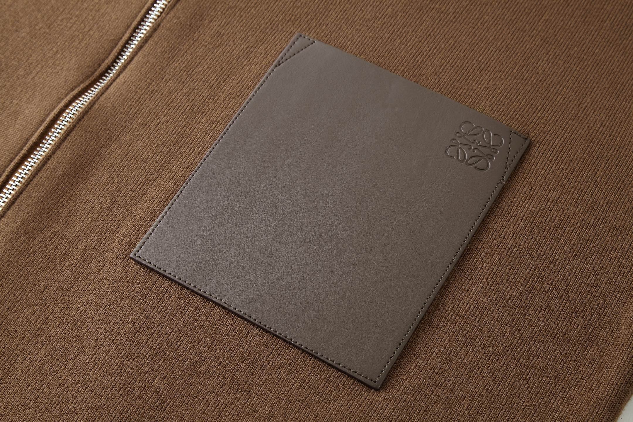 Loewe Leather Label Pocket Knitted Zip-up Hoodie