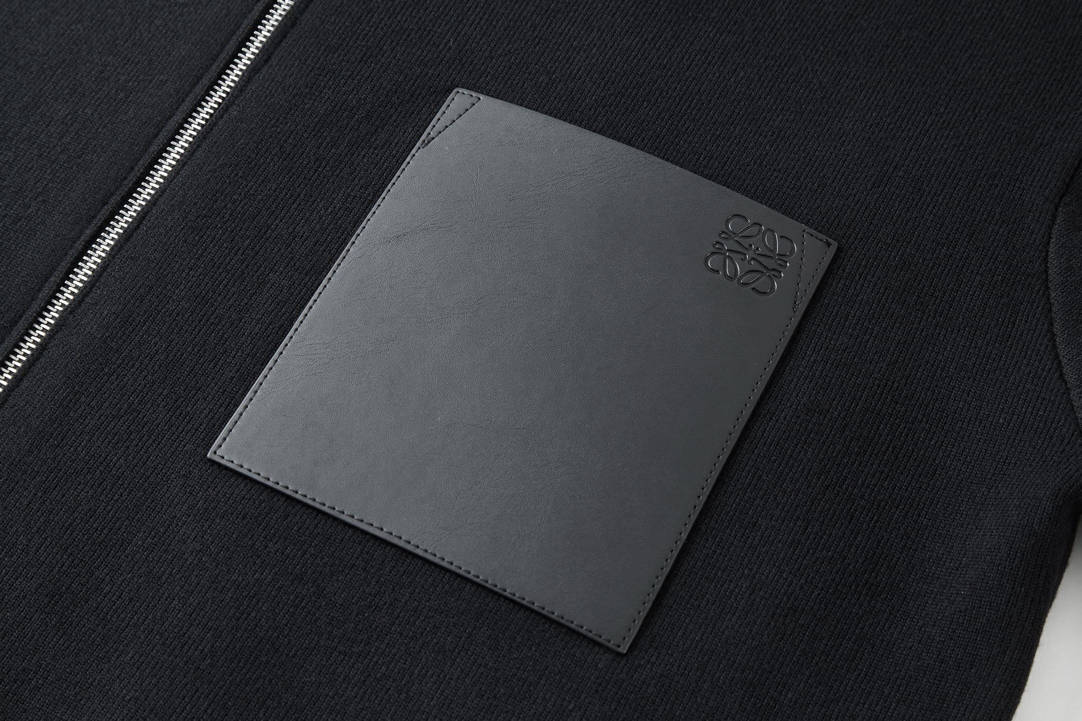 Loewe Leather Label Pocket Knitted Zip-up Hoodie