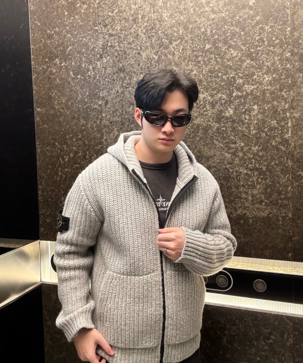 Stone Island Wool Hooded Zip-up Jacket