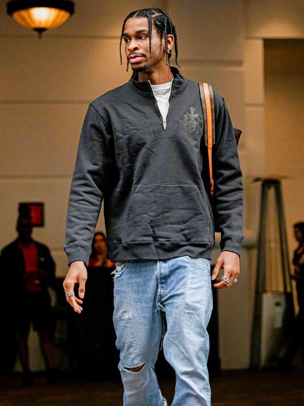 Chrome Hearts 25SS Leather Cross-Panel Half-Zip Long-Sleeve Sweatshirt