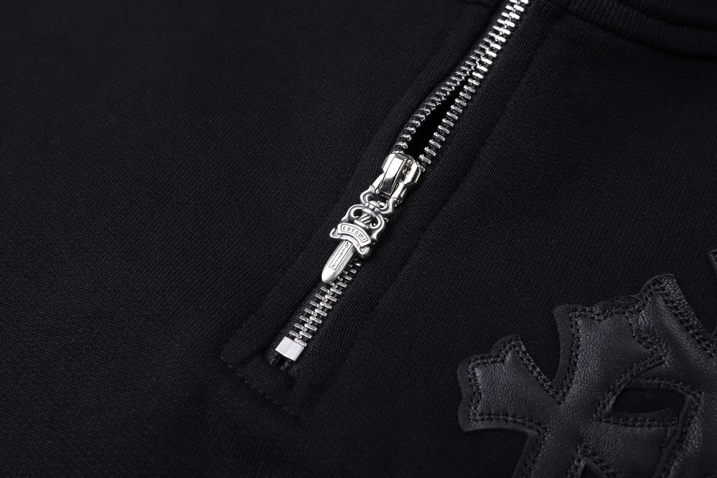 Chrome Hearts 25SS Leather Cross-Panel Half-Zip Long-Sleeve Sweatshirt
