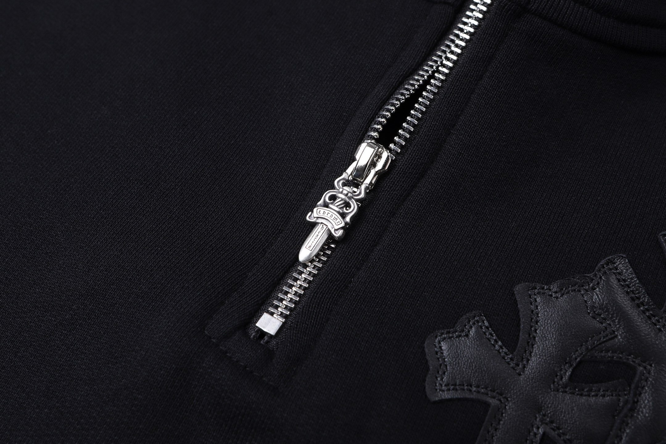 Chrome Hearts 25SS Leather Cross-Panel Half-Zip Long-Sleeve Sweatshirt