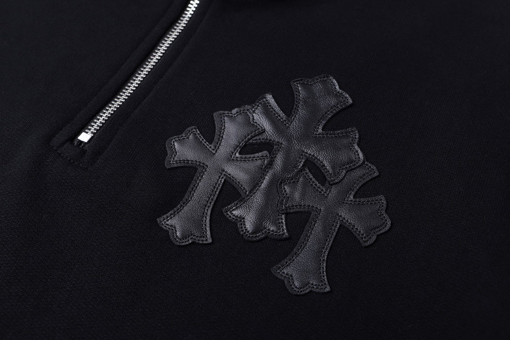 Chrome Hearts 25SS Leather Cross-Panel Half-Zip Long-Sleeve Sweatshirt