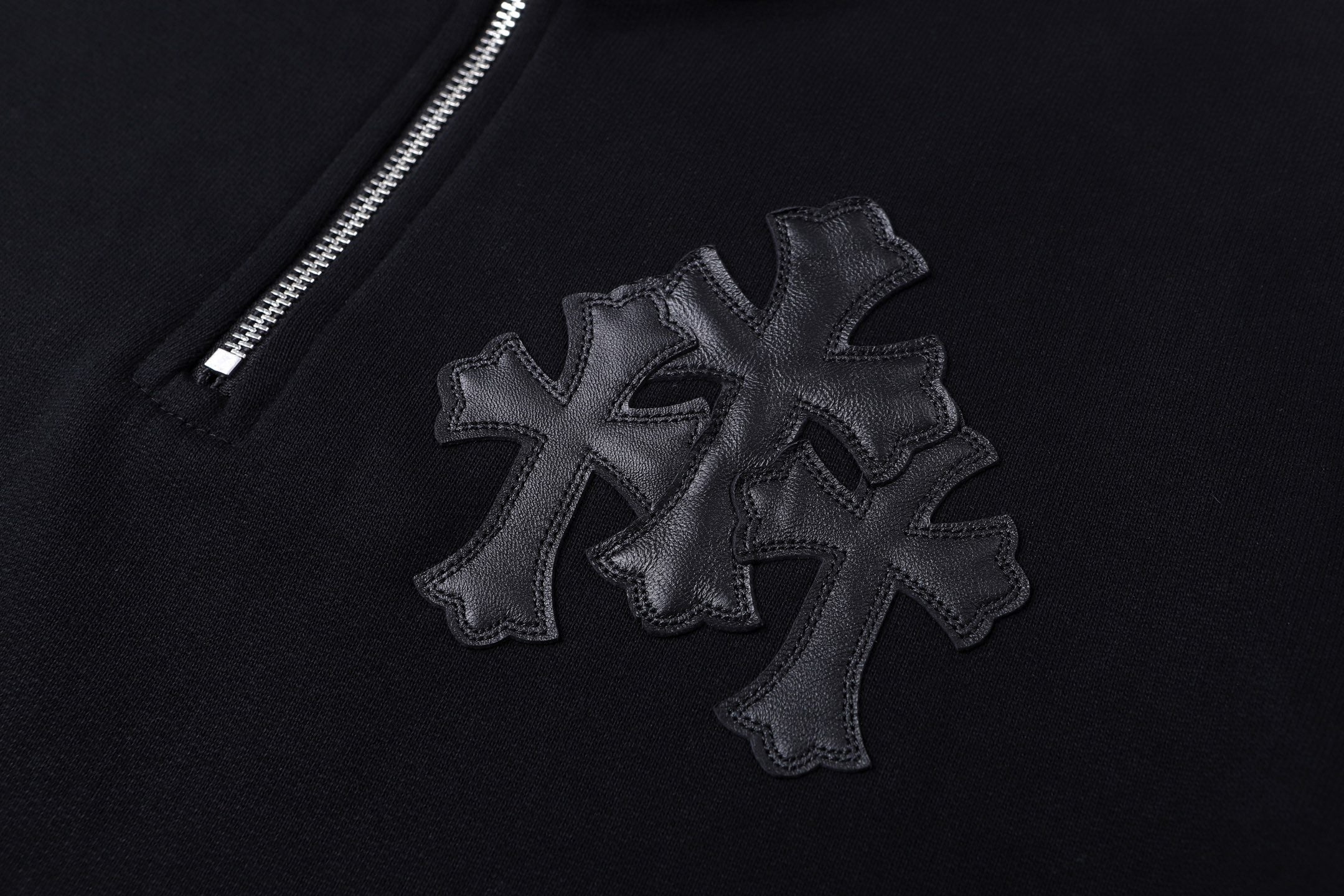 Chrome Hearts 25SS Leather Cross-Panel Half-Zip Long-Sleeve Sweatshirt