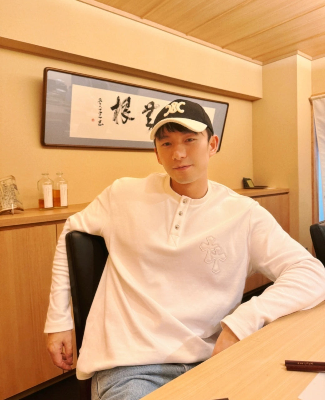 Chrome Hearts Henley Collar Patchwork Leather Sweatshirt with Silver Buttons