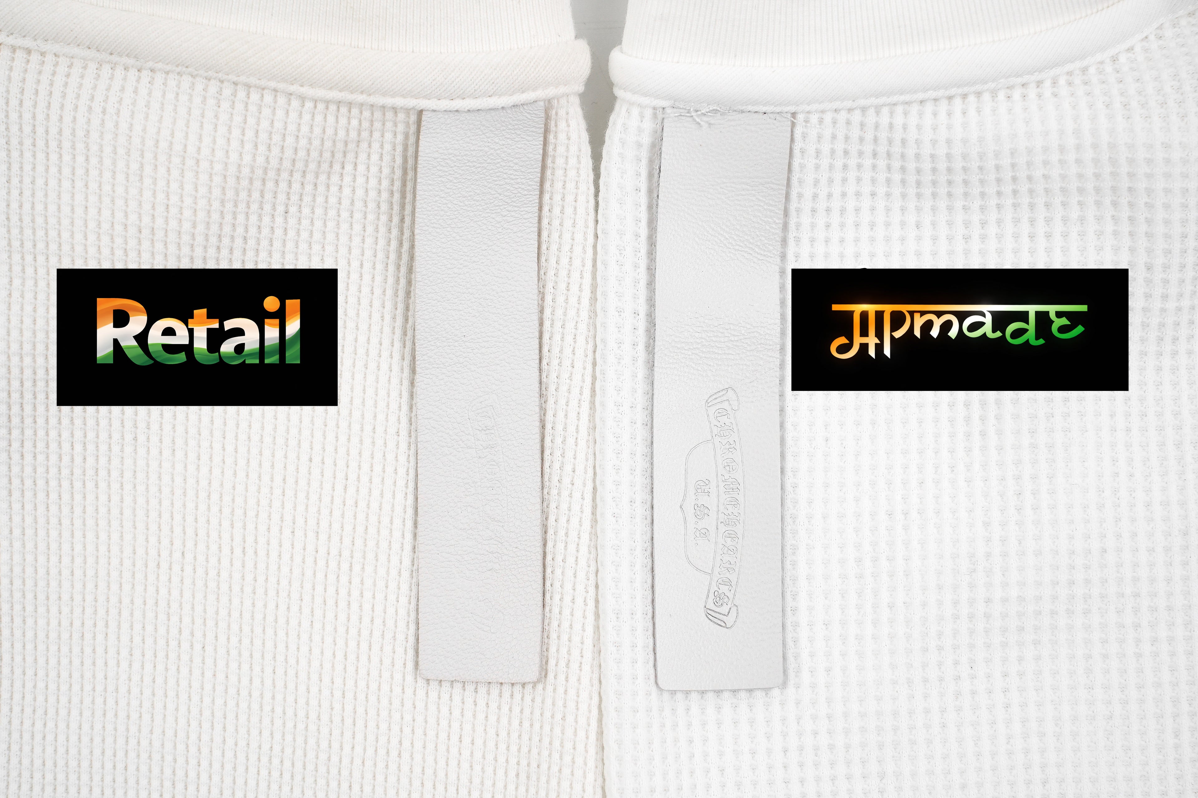 Chrome Hearts Henley Collar Patchwork Leather Sweatshirt with Silver Buttons