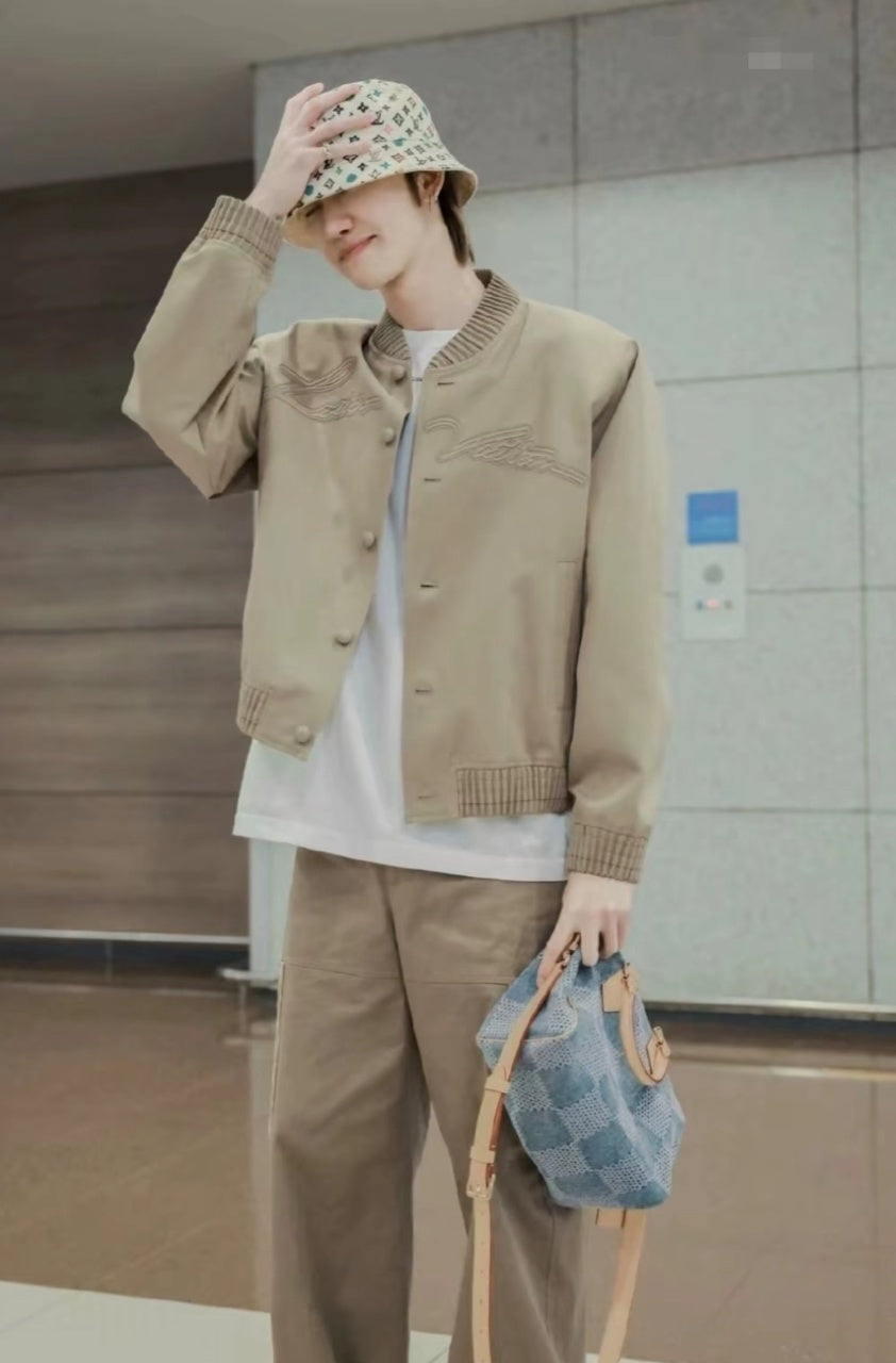 Louis Vuitton Appliqué Embroidered Bomber Jacket Khaki