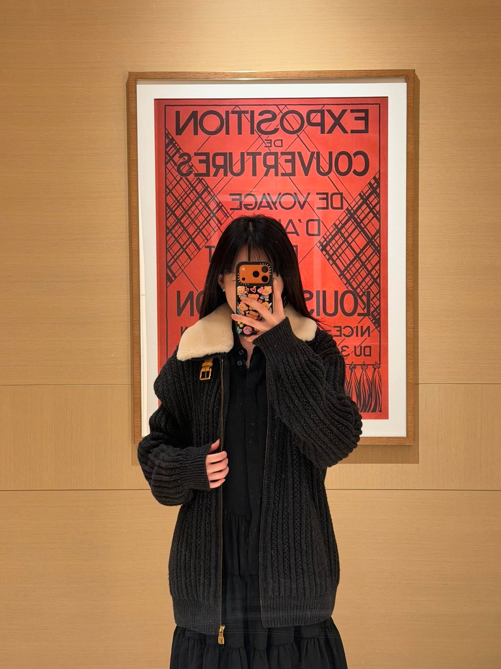 Louis Vuitton Cashmere and Wool Blend Jacket with Fur Collar and Waist