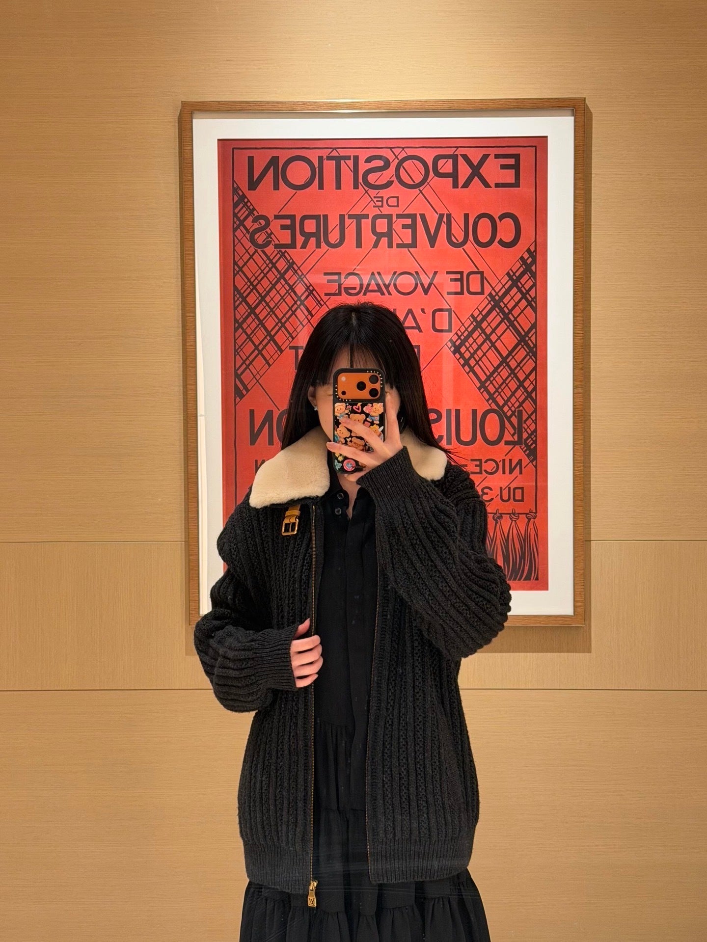 Louis Vuitton Cashmere and Wool Blend Jacket with Fur Collar and Waist