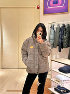 Louis Vuitton 26SS Stand Collar Plaid Tweed Jacket with Waist Belt