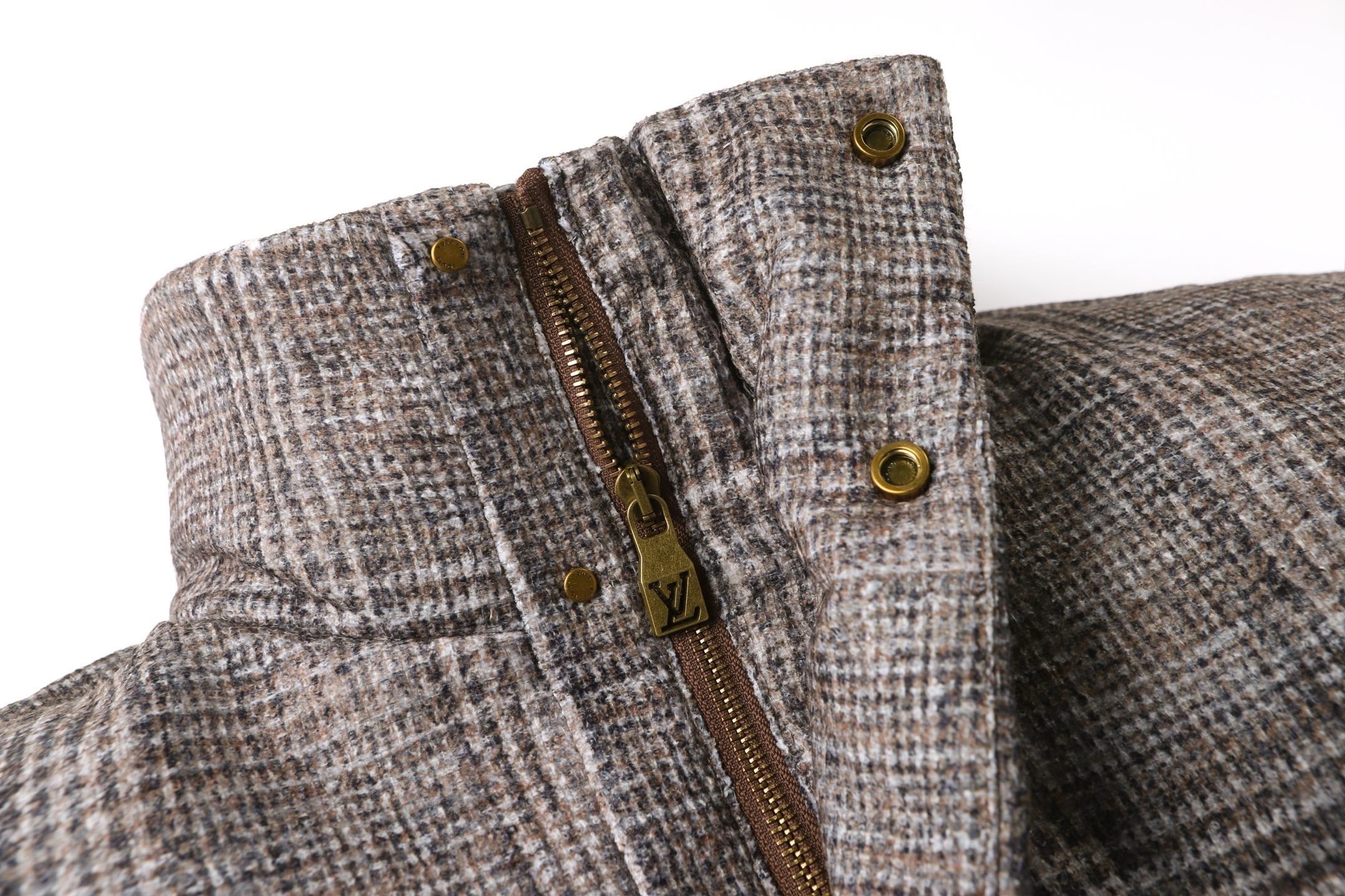 Louis Vuitton 26SS Stand Collar Plaid Tweed Jacket with Waist Belt
