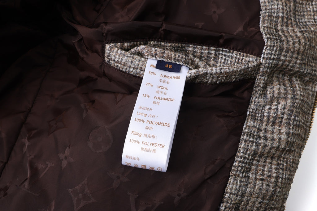 Louis Vuitton 26SS Stand Collar Plaid Tweed Jacket with Waist Belt