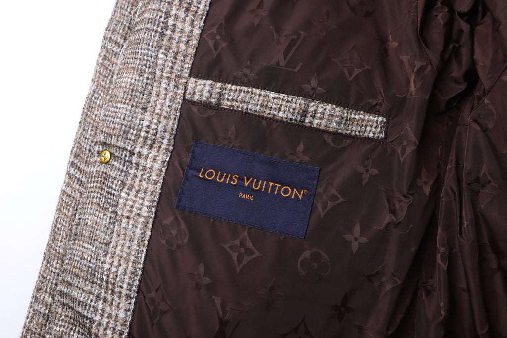Louis Vuitton 26SS Stand Collar Plaid Tweed Jacket with Waist Belt