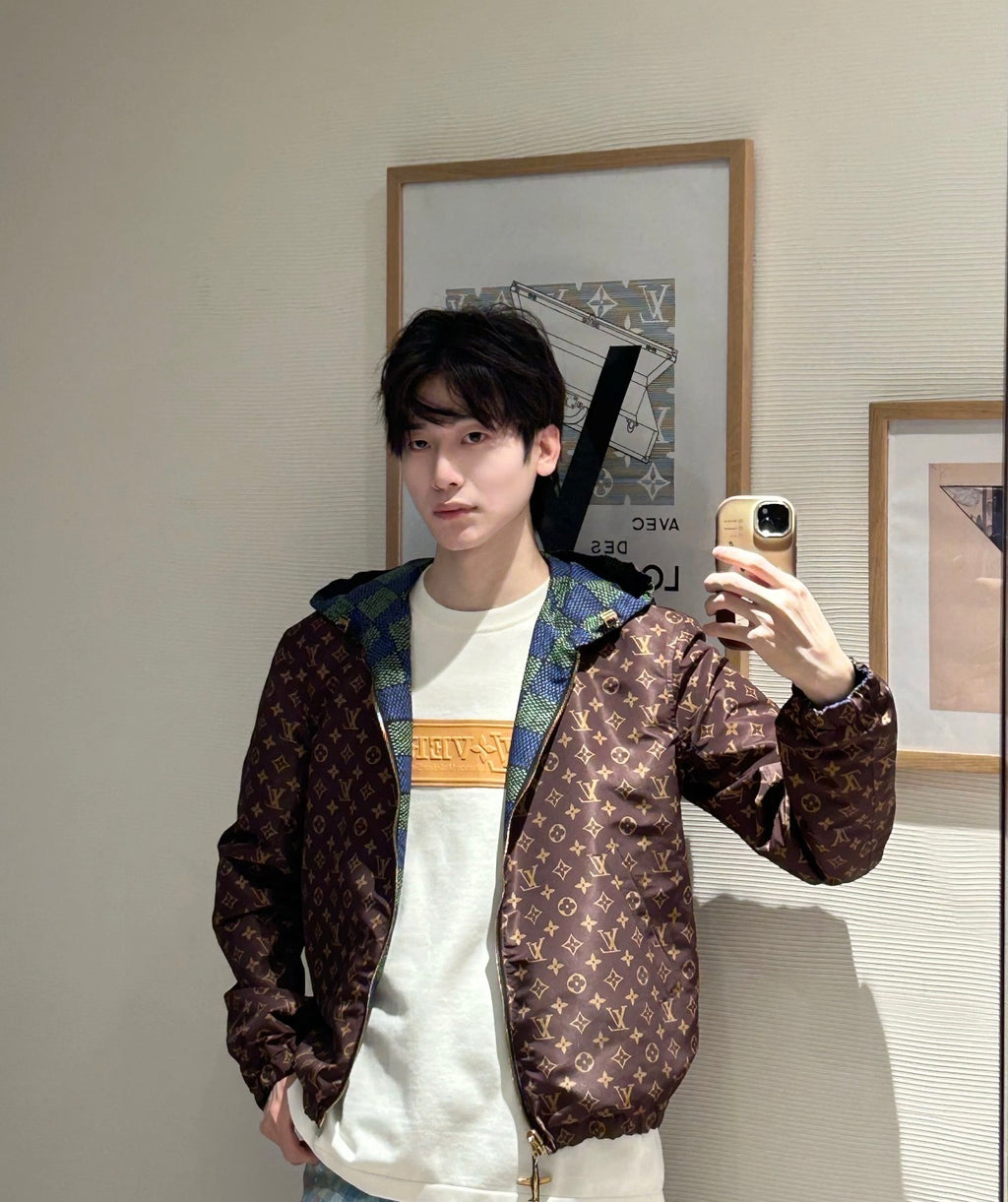 Louis Vuitton Green Checkered Reversible Hooded Jacket