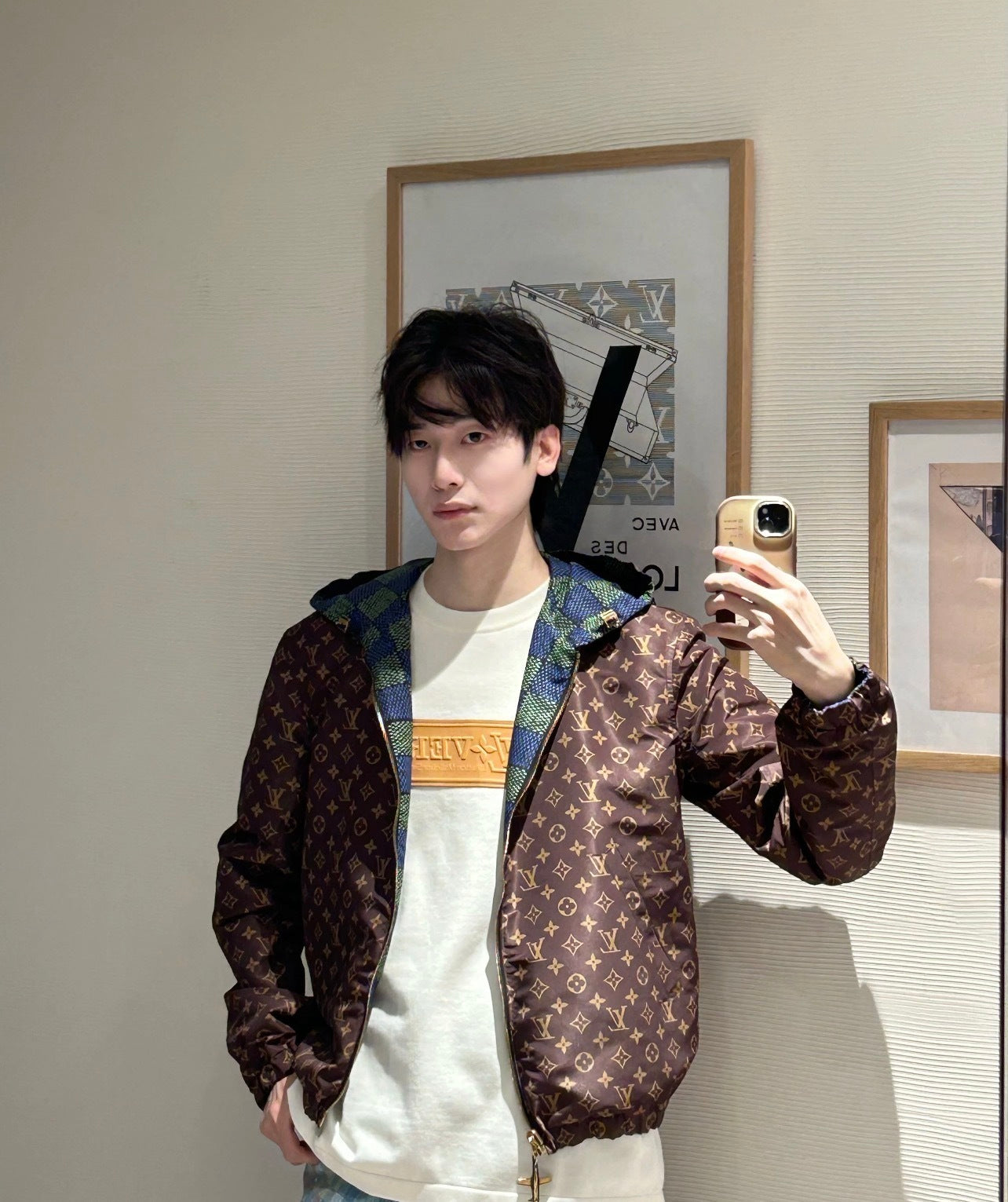 Louis Vuitton Green Checkered Reversible Hooded Jacket