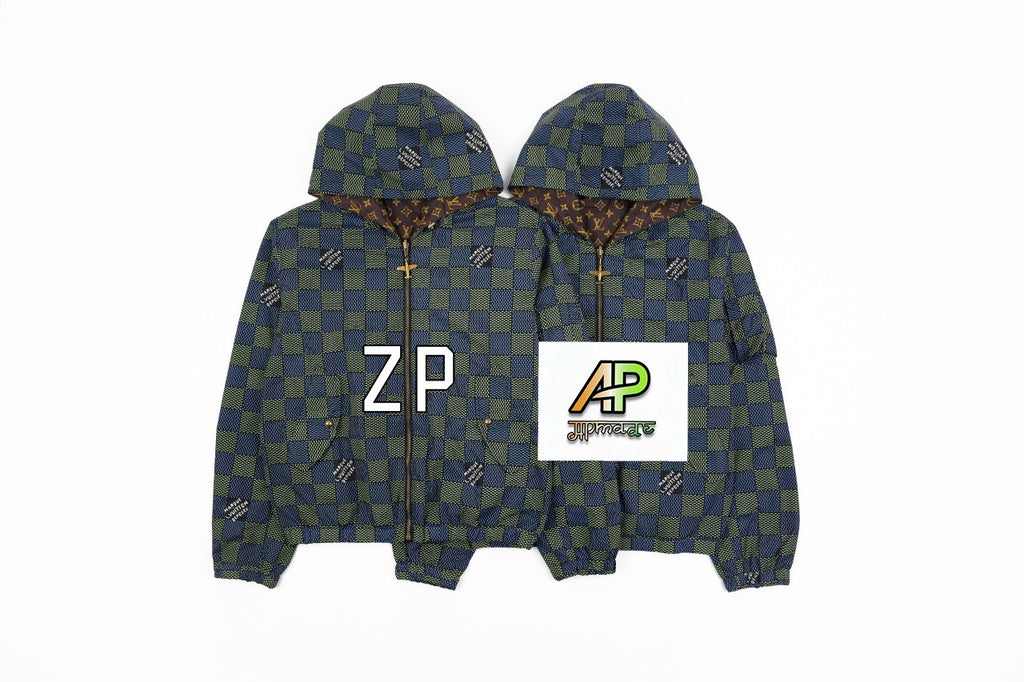 Louis Vuitton Green Checkered Reversible Hooded Jacket