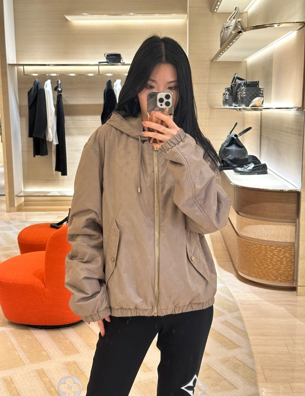 Louis Vuitton Gravure Embossed Cotton-padded Jacket Khaki
