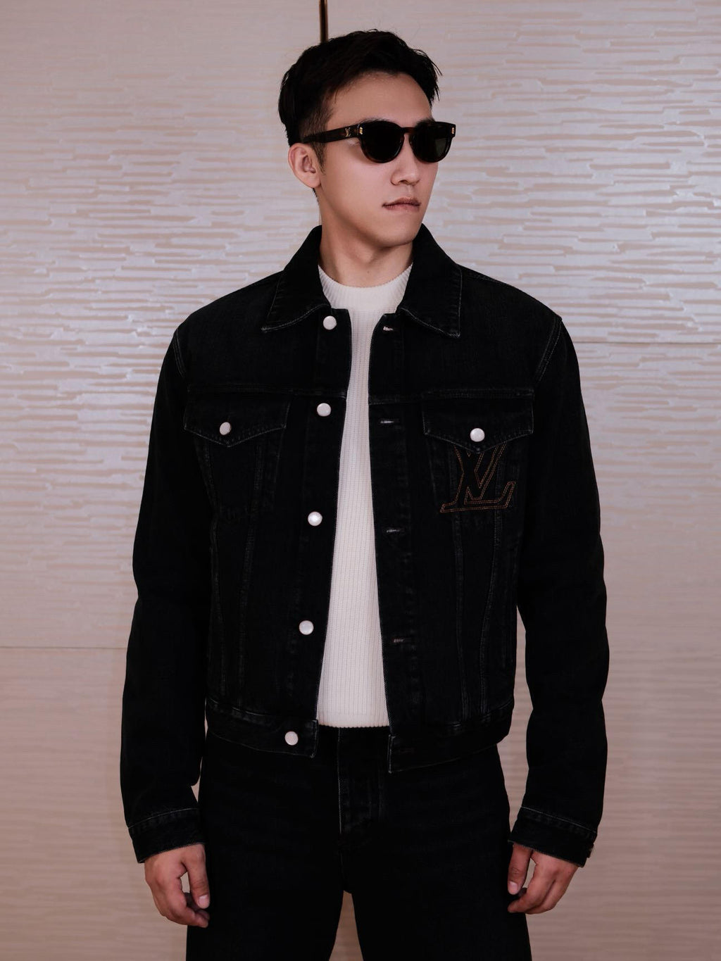 Louis Vuitton Embroidered Leather Label Denim Jacket
