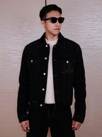 Louis Vuitton Embroidered Leather Label Denim Jacket