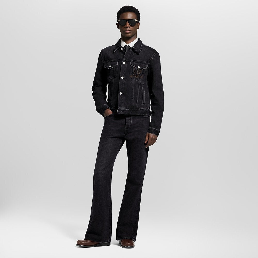 Louis Vuitton Embroidered Leather Label Denim Jacket