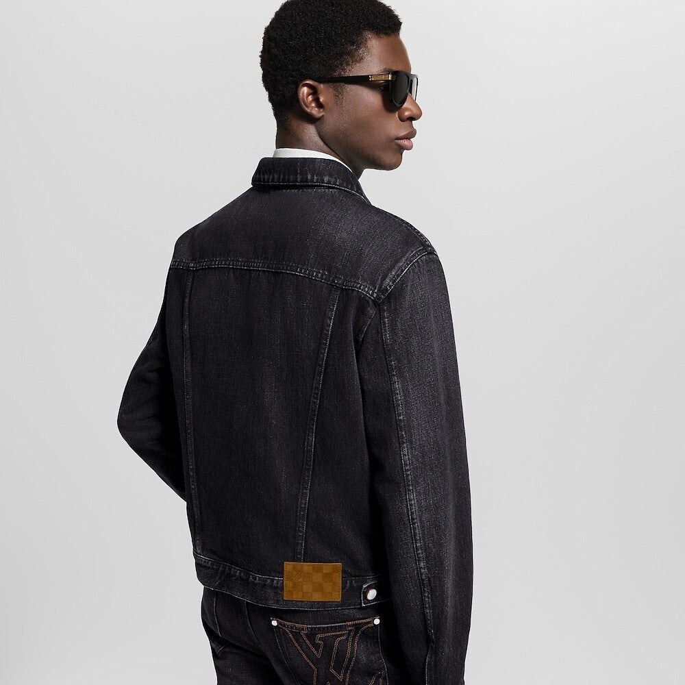 Louis Vuitton Embroidered Leather Label Denim Jacket