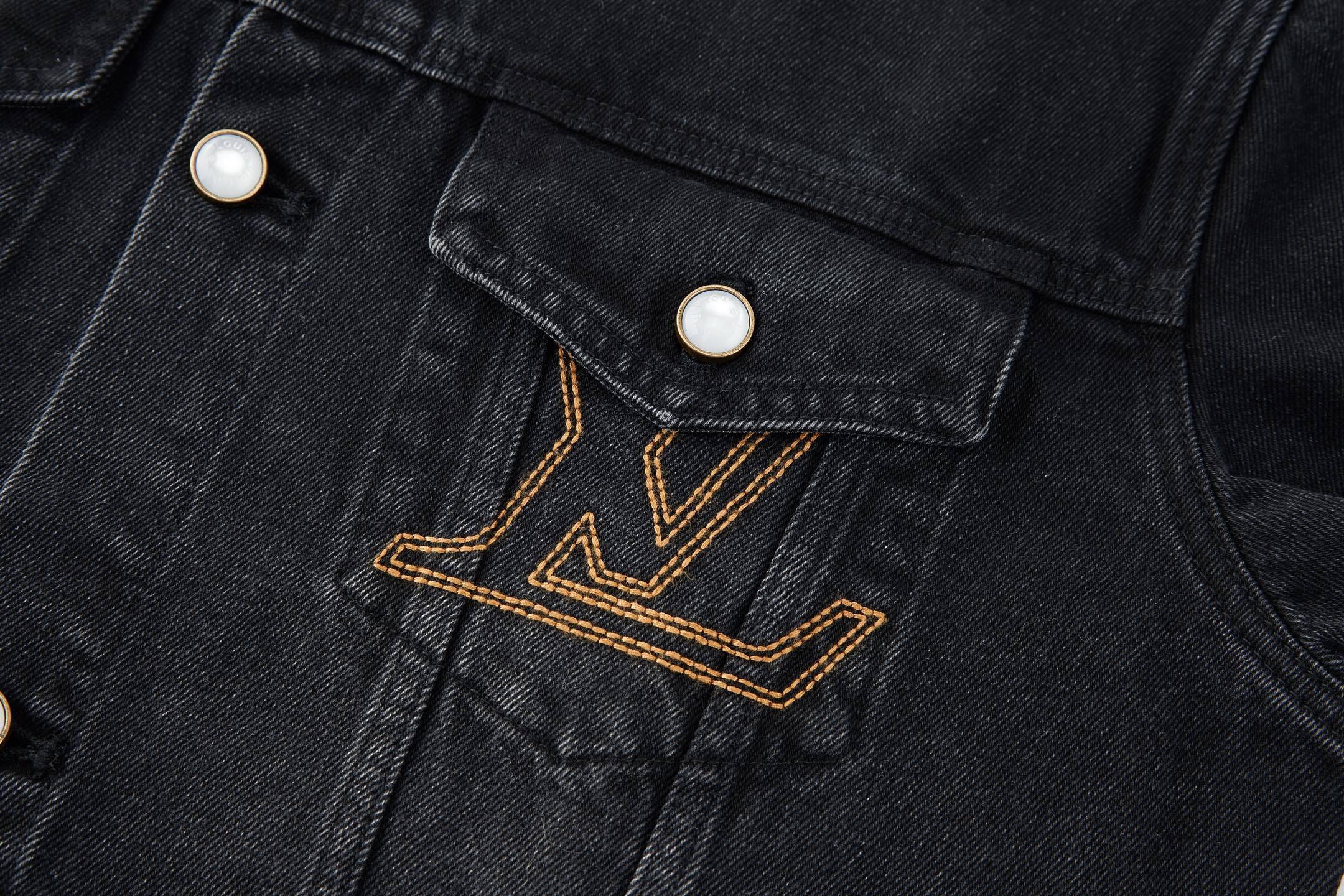 Louis Vuitton Embroidered Leather Label Denim Jacket