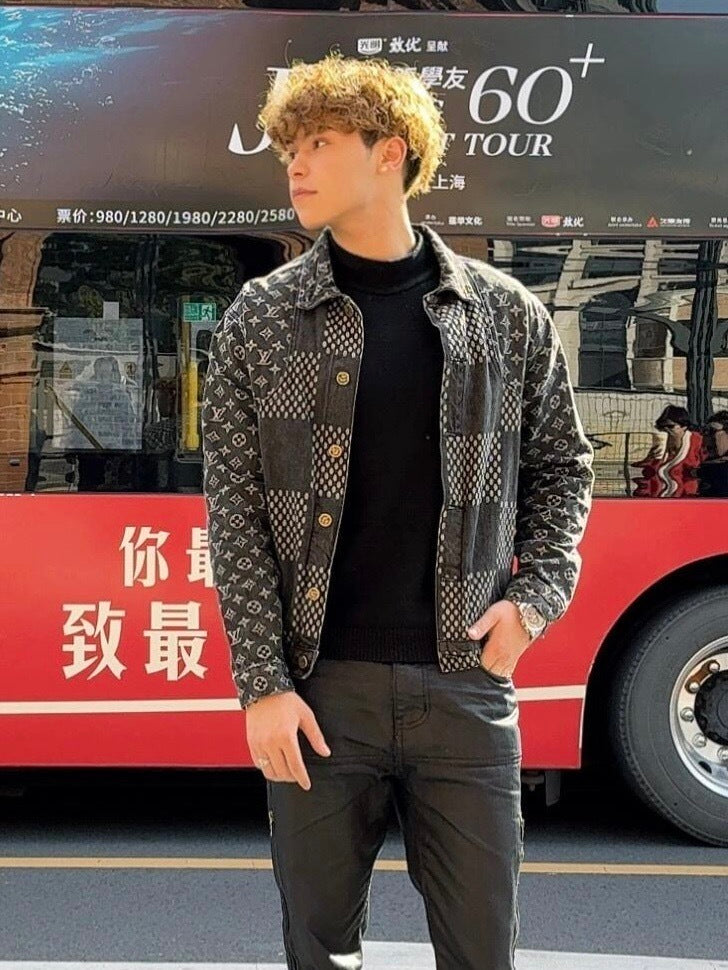 Louis Vuitton Checkered Monogram Print Patchwork Denim Jacket