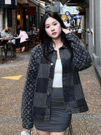 Louis Vuitton Checkered Monogram Print Patchwork Denim Jacket