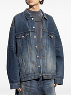 Balenciaga Blue Denim Jacket with Silver Tape Print