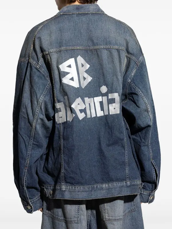 Balenciaga Blue Denim Jacket with Silver Tape Print