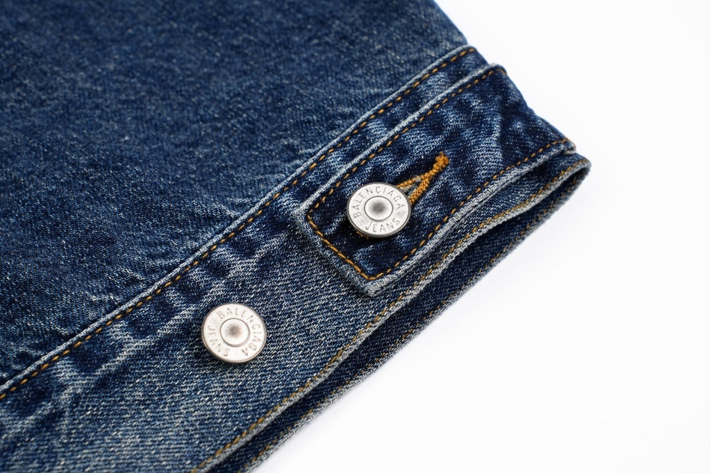 Balenciaga Blue Denim Jacket with Silver Tape Print