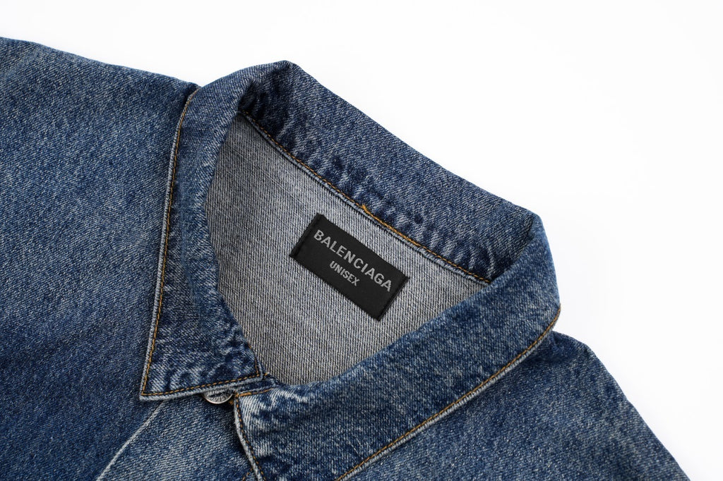 Balenciaga Blue Denim Jacket with Silver Tape Print