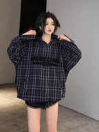 Balenciaga Purple Plaid Zipper Hooded Jacket