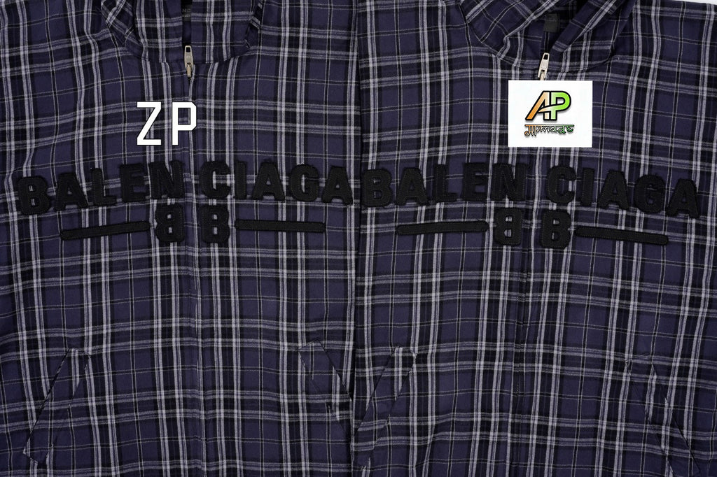 Balenciaga Purple Plaid Zipper Hooded Jacket