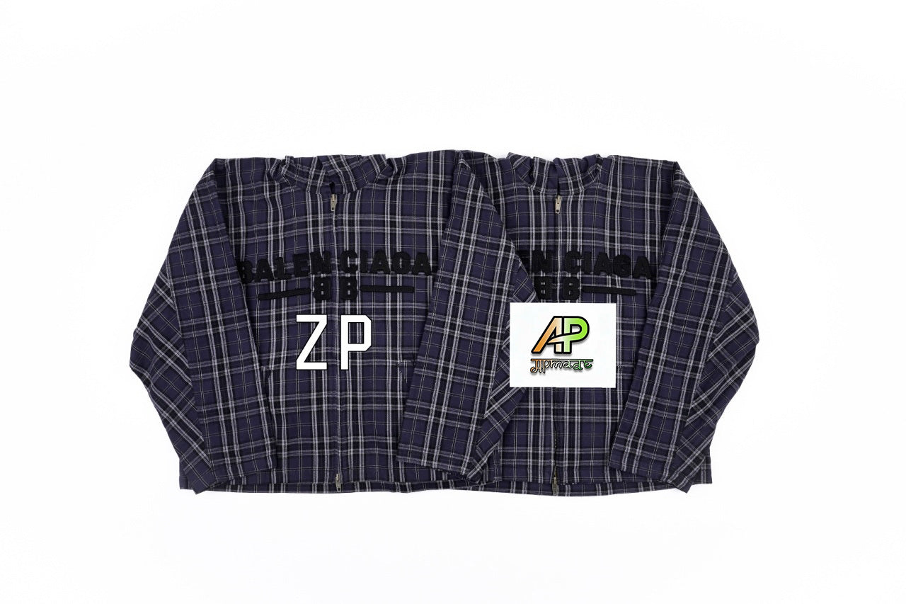 Balenciaga Purple Plaid Zipper Hooded Jacket