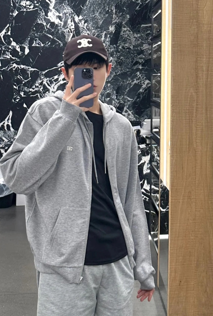 Celine Grey Embroidered Zip Hoodie