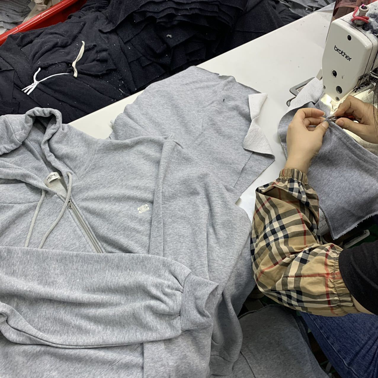 Celine Grey Embroidered Zip Hoodie