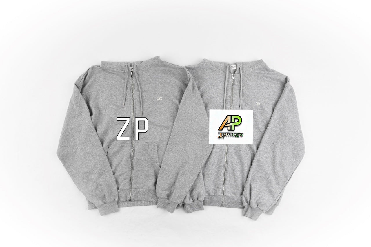 Celine Grey Embroidered Zip Hoodie