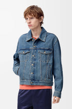 Loewe Laser Burnished Leather Logo Denim Jacket