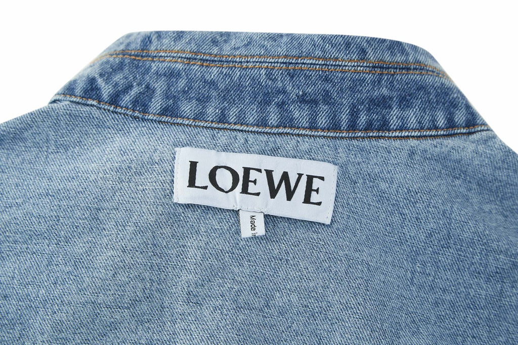 Loewe Laser Burnished Leather Logo Denim Jacket