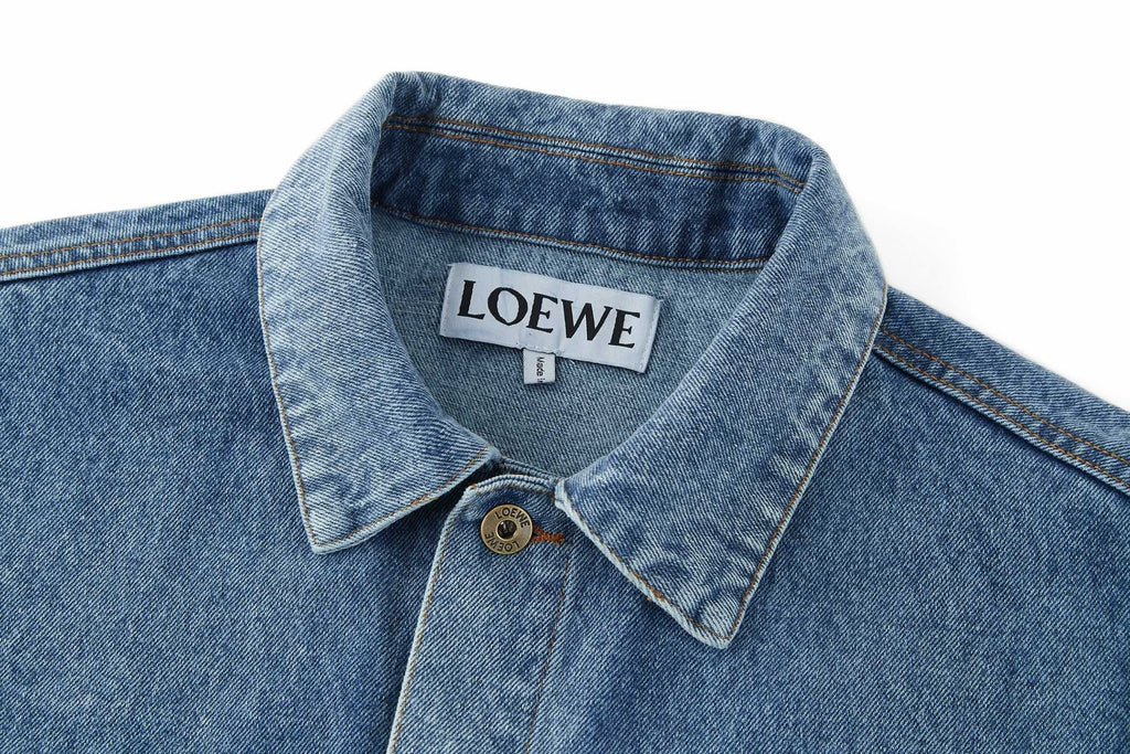 Loewe Laser Burnished Leather Logo Denim Jacket