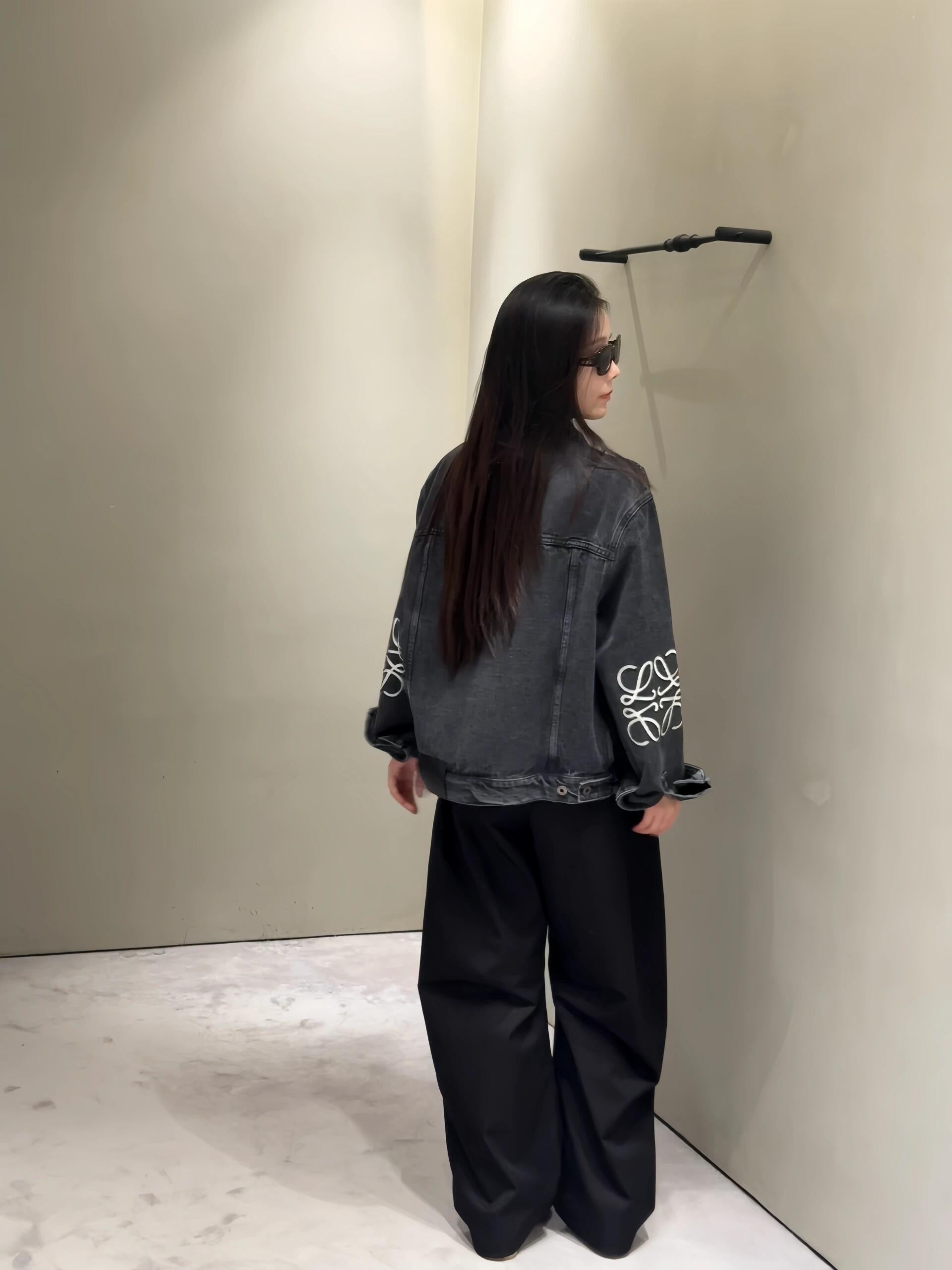 Loewe Laser Burnished Leather Logo Denim Jacket