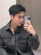 Loewe Laser Burnished Leather Logo Denim Jacket