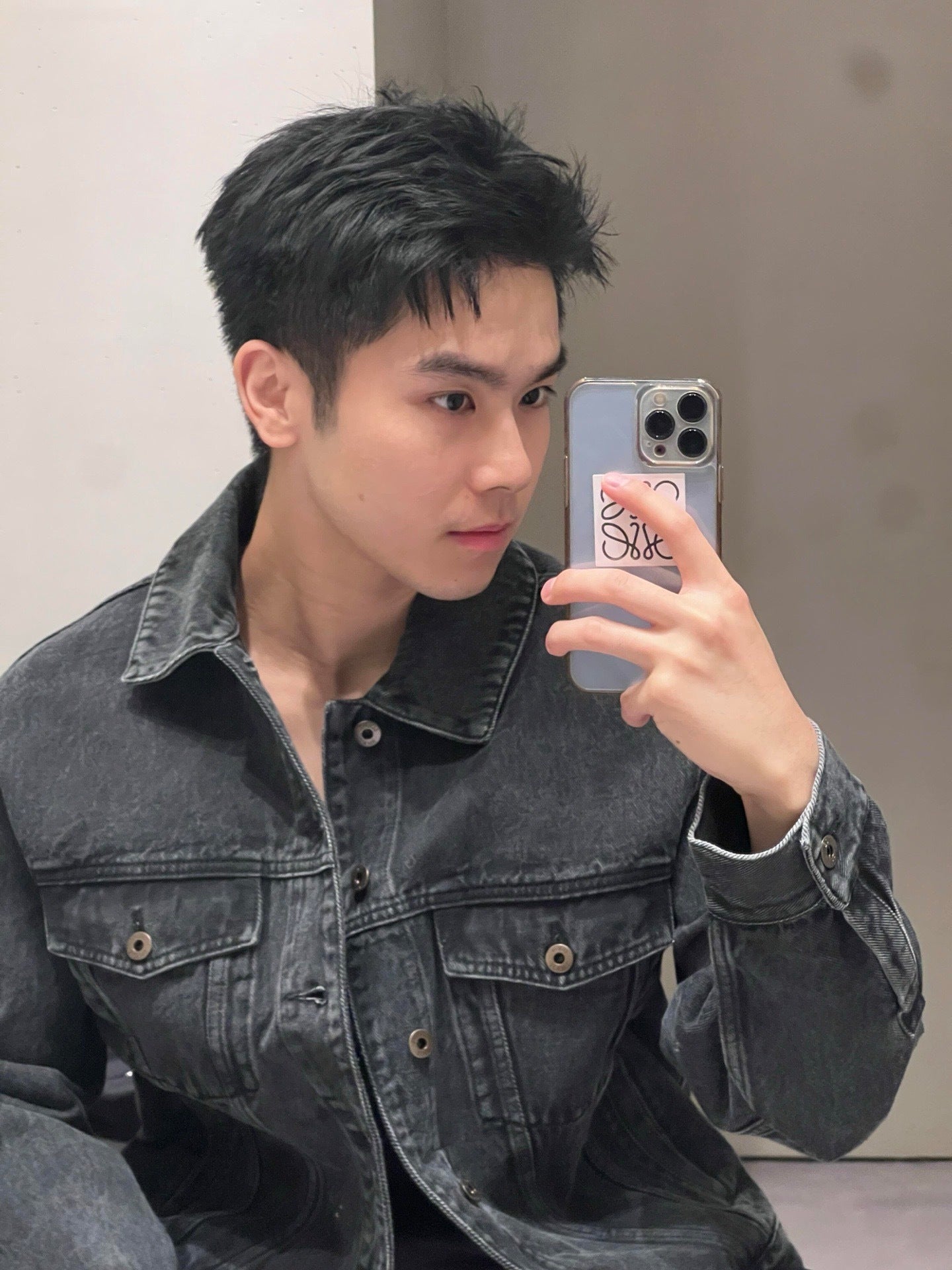 Loewe Laser Burnished Leather Logo Denim Jacket