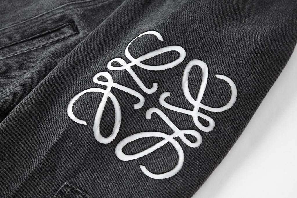 Loewe Laser Burnished Leather Logo Denim Jacket