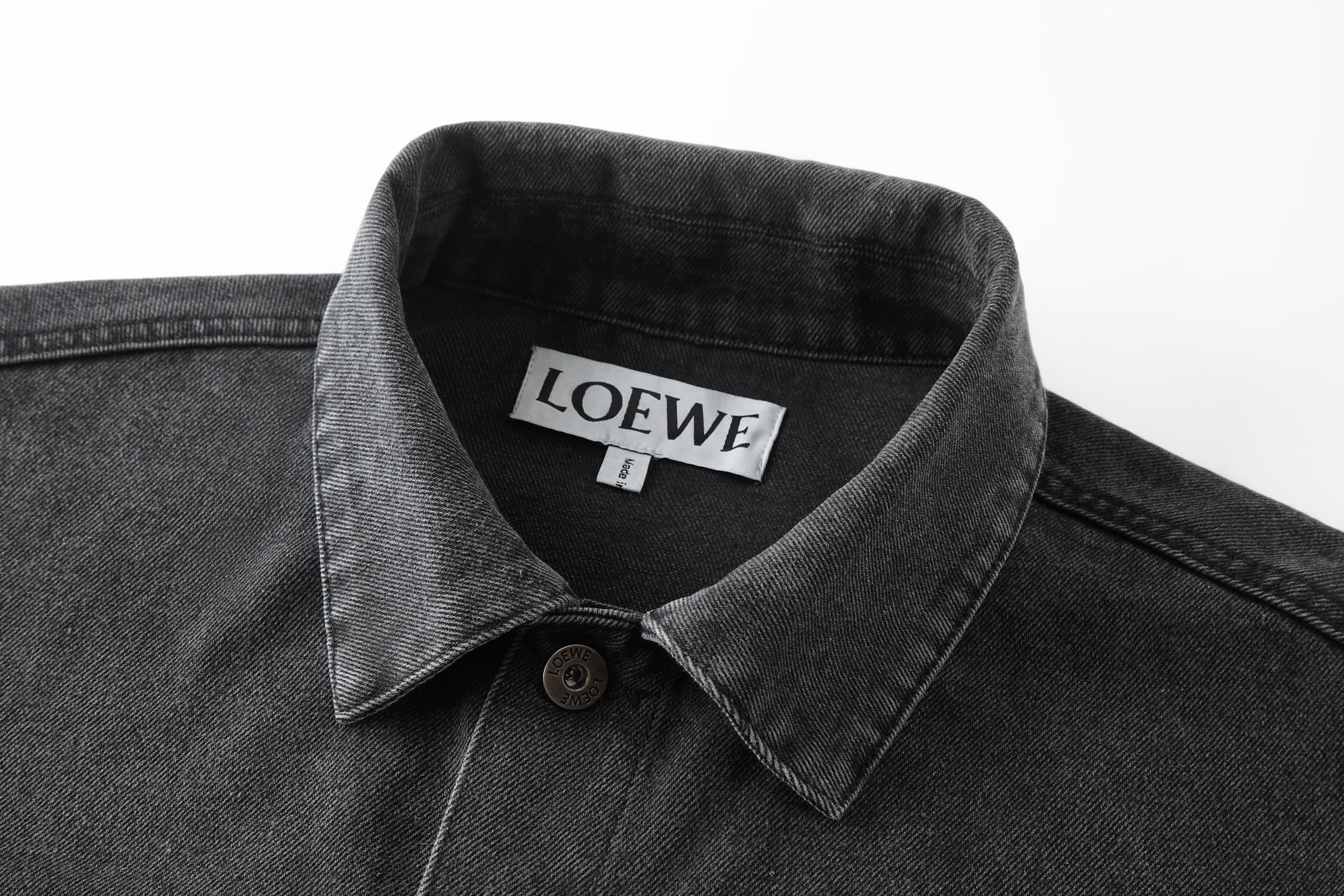 Loewe Laser Burnished Leather Logo Denim Jacket