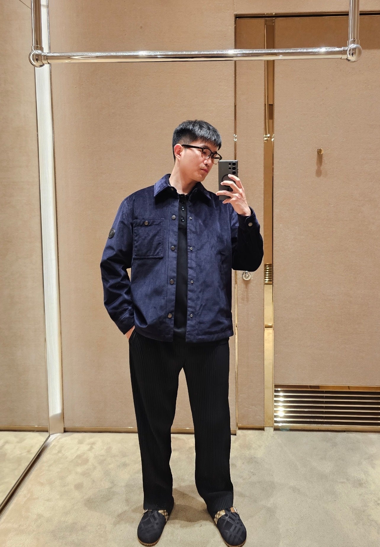 Burberry BBR Corduroy Cotton Jacket Navy Blue