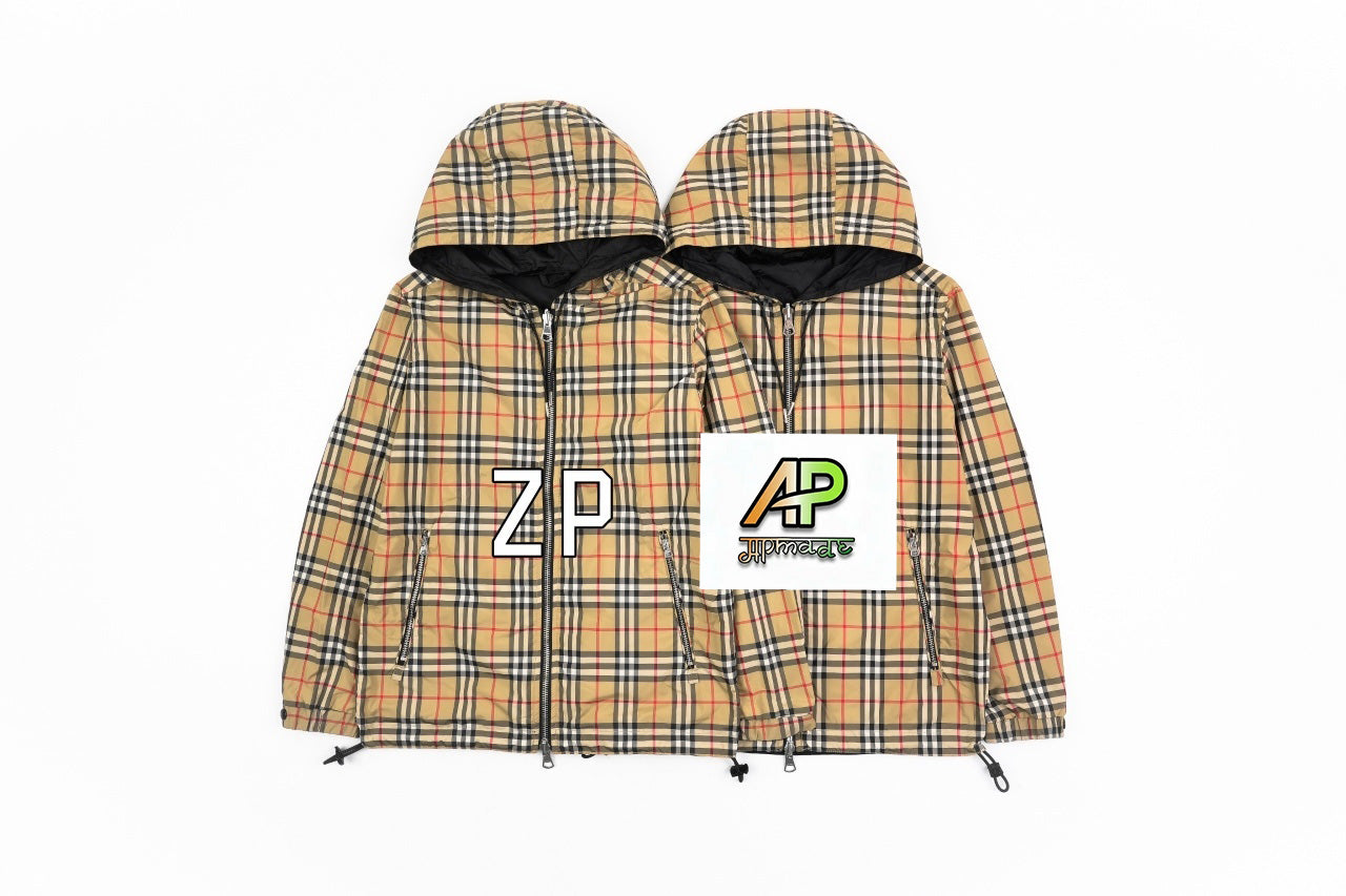 Burberry Plaid Reversible Hooded Jacket Zipper